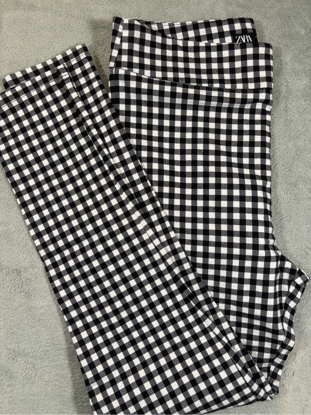 Zara Gingham Checkered Pants Size XL Black White High Rise Viscose Blend